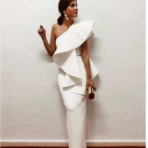 ASOS bridal scuba one shoulder ruffle dress